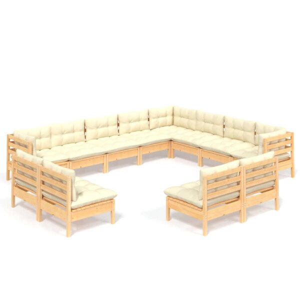 vidaXL 12-tlg. Garten-Lounge-Set mit Creme Kissen Massivholz Kiefer