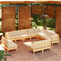 vidaXL 12-tlg. Garten-Lounge-Set mit Creme Kissen...