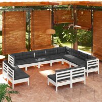 vidaXL 12-tlg. Garten-Lounge-Set mit Kissen Weiß...