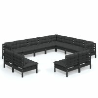 vidaXL 12-tlg. Garten-Lounge-Set mit Kissen Schwarz...