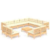 vidaXL 13-tlg. Garten-Lounge-Set mit Creme Kissen Massivholz Kiefer