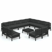 vidaXL 13-tlg. Garten-Lounge-Set mit Kissen Schwarz Massivholz Kiefer