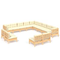 vidaXL 13-tlg. Garten-Lounge-Set mit Creme Kissen Massivholz Kiefer