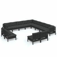 vidaXL 13-tlg. Garten-Lounge-Set mit Kissen Schwarz Massivholz Kiefer