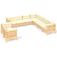 vidaXL 9-tlg. Garten-Lounge-Set mit Creme Kissen Massivholz Kiefer