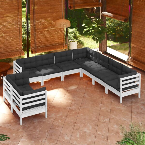 vidaXL 9-tlg. Garten-Lounge-Set mit Kissen Wei&szlig; Massivholz Kiefer