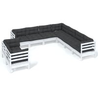 vidaXL 9-tlg. Garten-Lounge-Set mit Kissen Wei&szlig; Massivholz Kiefer