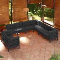 vidaXL 9-tlg. Garten-Lounge-Set mit Kissen Schwarz Massivholz Kiefer