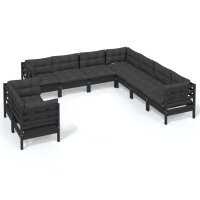 vidaXL 9-tlg. Garten-Lounge-Set mit Kissen Schwarz Massivholz Kiefer