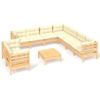 vidaXL 10-tlg. Garten-Lounge-Set mit Creme Kissen Massivholz Kiefer