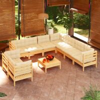 vidaXL 10-tlg. Garten-Lounge-Set mit Creme Kissen Massivholz Kiefer