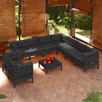 vidaXL 10-tlg. Garten-Lounge-Set mit Kissen Schwarz...