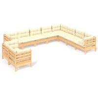 vidaXL 10-tlg. Garten-Lounge-Set mit Creme Kissen Massivholz Kiefer