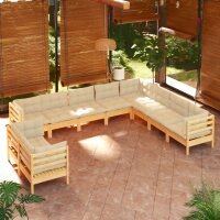 vidaXL 10-tlg. Garten-Lounge-Set mit Creme Kissen Massivholz Kiefer