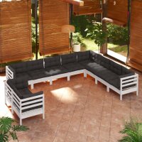 vidaXL 10-tlg. Garten-Lounge-Set mit Kissen Weiß...