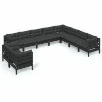 vidaXL 10-tlg. Garten-Lounge-Set mit Kissen Schwarz...