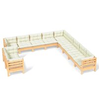 vidaXL 11-tlg. Garten-Lounge-Set mit Creme Kissen Massivholz Kiefer