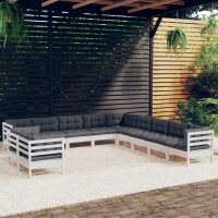 vidaXL 11-tlg. Garten-Lounge-Set mit Kissen Wei&szlig; Massivholz Kiefer