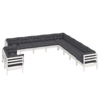 vidaXL 11-tlg. Garten-Lounge-Set mit Kissen Wei&szlig; Massivholz Kiefer