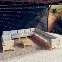 vidaXL 12-tlg. Garten-Lounge-Set mit Creme Kissen Massivholz Kiefer