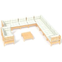 vidaXL 12-tlg. Garten-Lounge-Set mit Creme Kissen Massivholz Kiefer