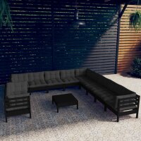 vidaXL 12-tlg. Garten-Lounge-Set mit Kissen Schwarz...