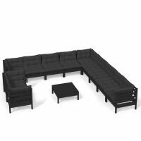 vidaXL 12-tlg. Garten-Lounge-Set mit Kissen Schwarz...