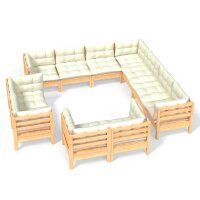 vidaXL 11-tlg. Garten-Lounge-Set mit Creme Kissen...