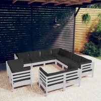 vidaXL 11-tlg. Garten-Lounge-Set mit Kissen Wei&szlig; Massivholz Kiefer