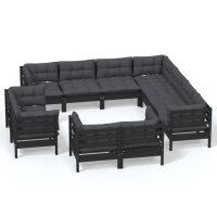 vidaXL 11-tlg. Garten-Lounge-Set mit Kissen Schwarz...