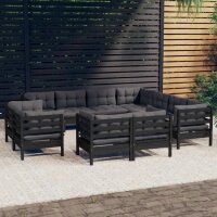 vidaXL 11-tlg. Garten-Lounge-Set mit Kissen Schwarz...