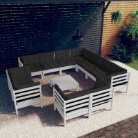 vidaXL 12-tlg. Garten-Lounge-Set mit Kissen Wei&szlig; Massivholz Kiefer