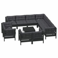 vidaXL 12-tlg. Garten-Lounge-Set mit Kissen Schwarz Massivholz Kiefer