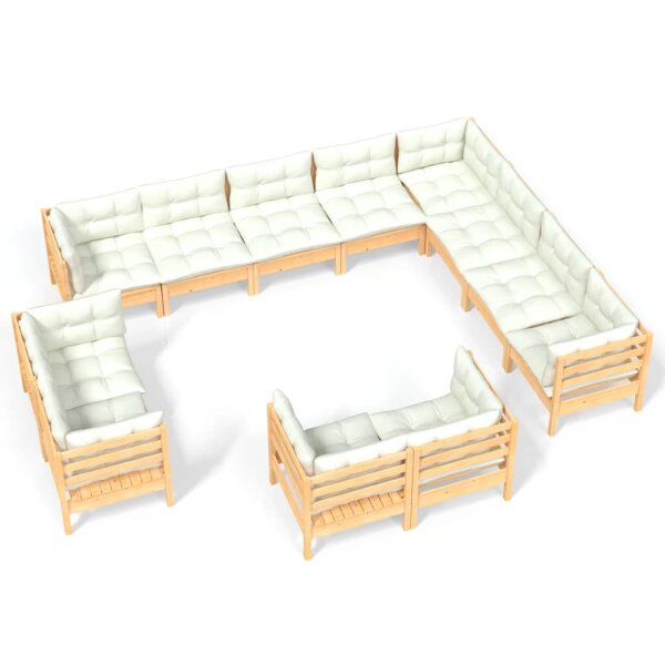 vidaXL 12-tlg. Garten-Lounge-Set mit Creme Kissen Massivholz Kiefer