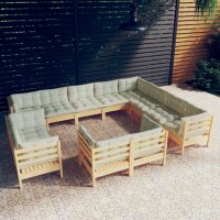 vidaXL 12-tlg. Garten-Lounge-Set mit Creme Kissen...