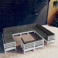 vidaXL 12-tlg. Garten-Lounge-Set mit Kissen Wei&szlig; Massivholz Kiefer