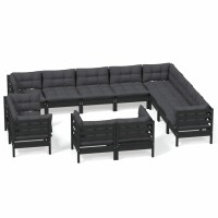 vidaXL 12-tlg. Garten-Lounge-Set mit Kissen Schwarz...