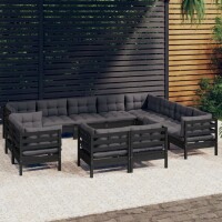 vidaXL 12-tlg. Garten-Lounge-Set mit Kissen Schwarz...