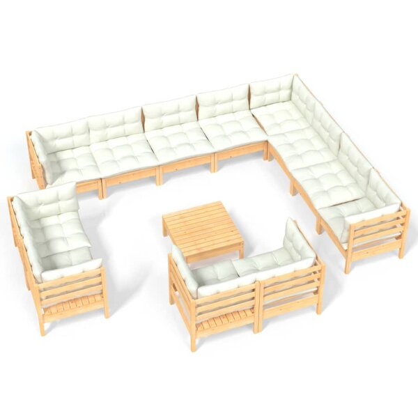 vidaXL 13-tlg. Garten-Lounge-Set mit Creme Kissen Massivholz Kiefer