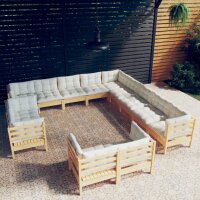 vidaXL 13-tlg. Garten-Lounge-Set mit Creme Kissen...