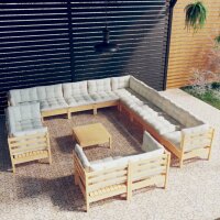 vidaXL 14-tlg. Garten-Lounge-Set mit Creme Kissen...