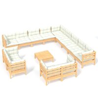 vidaXL 14-tlg. Garten-Lounge-Set mit Creme Kissen...