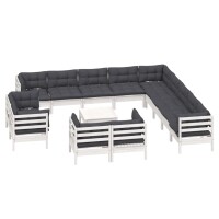 vidaXL 14-tlg. Garten-Lounge-Set mit Kissen Wei&szlig; Massivholz Kiefer