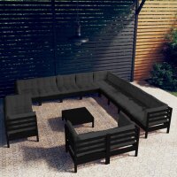 vidaXL 14-tlg. Garten-Lounge-Set mit Kissen Schwarz...