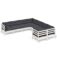 vidaXL 8-tlg. Garten-Lounge-Set mit Kissen Wei&szlig; Massivholz Kiefer