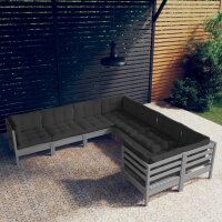 vidaXL 8-tlg. Garten-Lounge-Set mit Kissen Grau Massivholz Kiefer