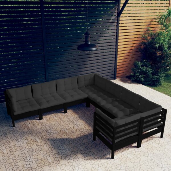 vidaXL 8-tlg. Garten-Lounge-Set mit Kissen Schwarz Massivholz Kiefer