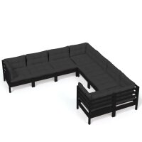 vidaXL 8-tlg. Garten-Lounge-Set mit Kissen Schwarz Massivholz Kiefer