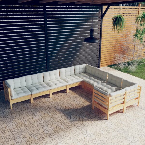 vidaXL 9-tlg. Garten-Lounge-Set mit Creme Kissen Kiefernholz