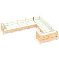 vidaXL 9-tlg. Garten-Lounge-Set mit Creme Kissen Kiefernholz